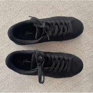 J. Adams Lace Up Platform Sneakers -Black Suede, Synthetic Upper and Sole-Sz.7.5